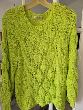 ESQUALO Neon Lime Open-Knit Cable Sweater